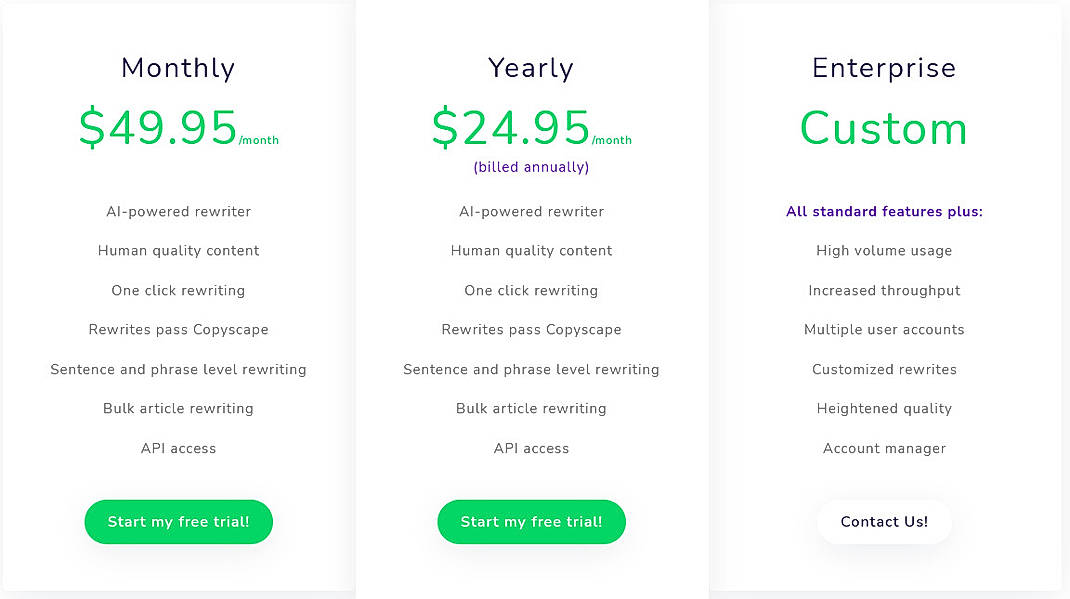 Pricing screenshot