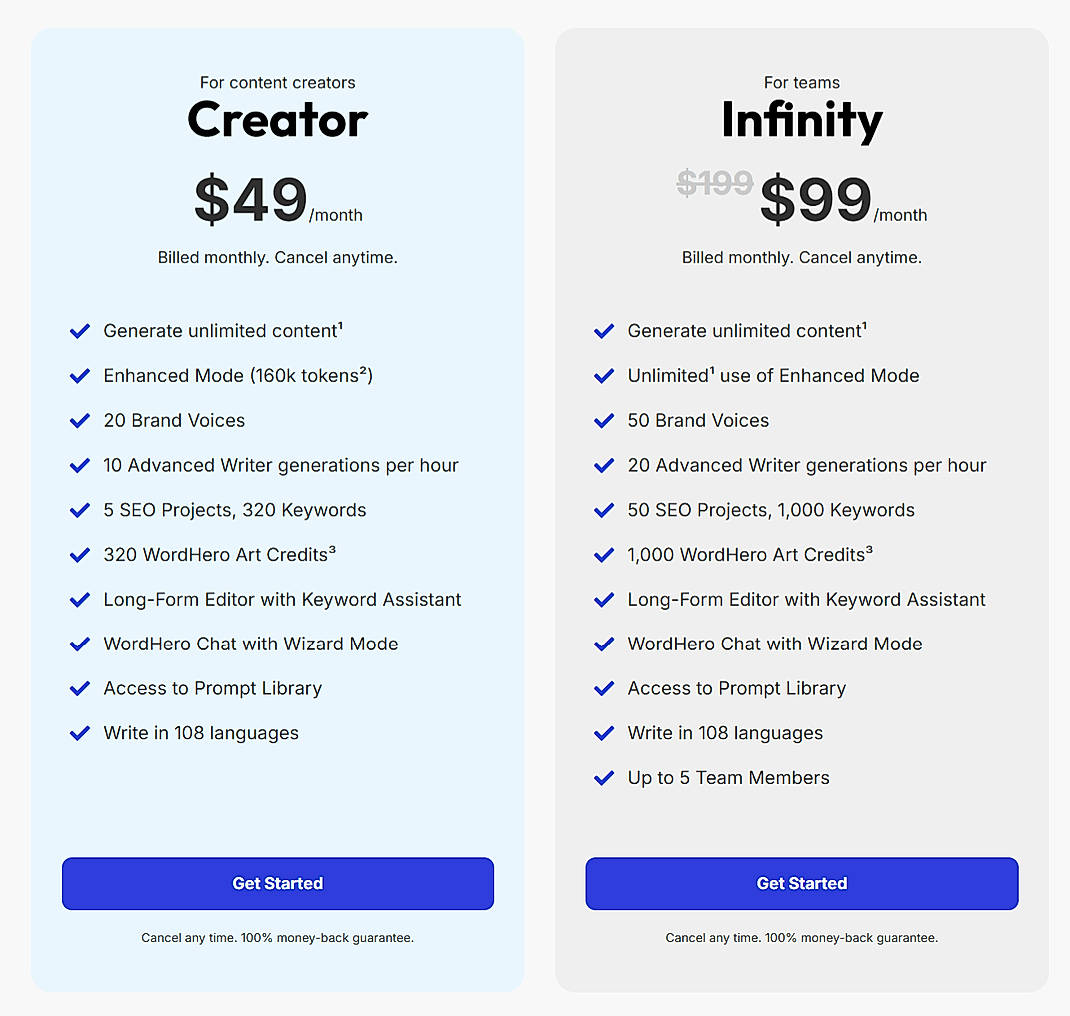 Pricing screenshot