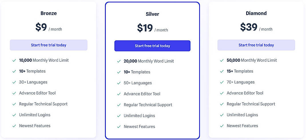 Pricing screenshot