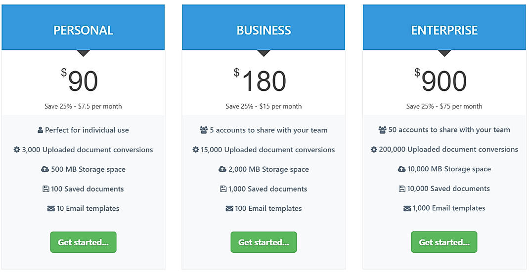 Pricing screenshot