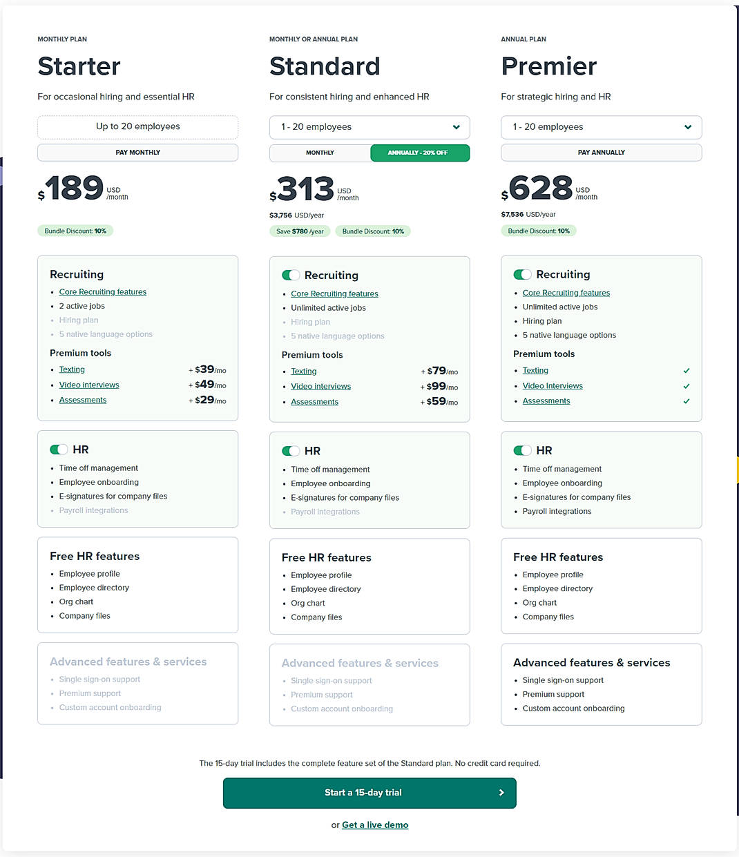 Pricing screenshot