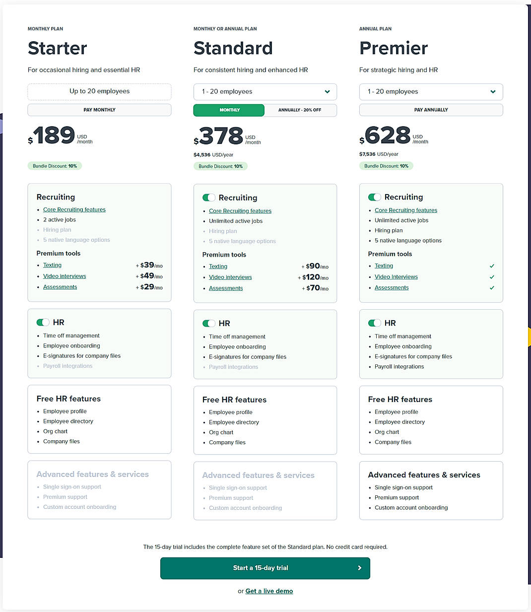 Pricing screenshot