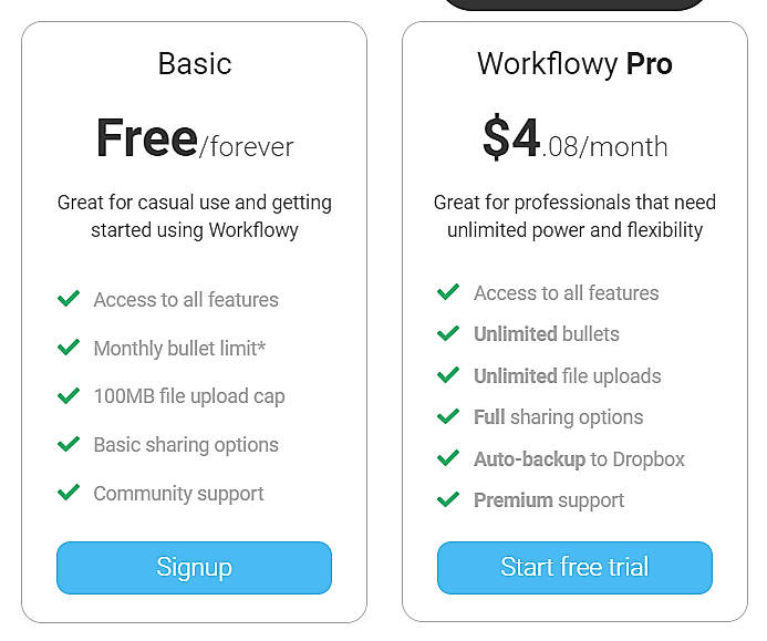Pricing screenshot