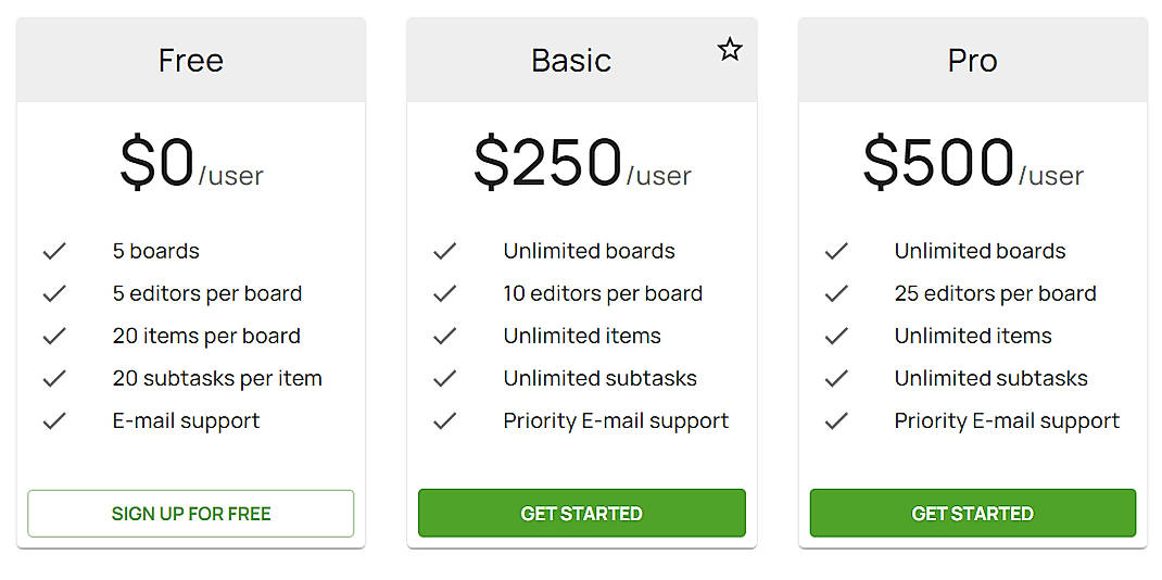 Pricing screenshot