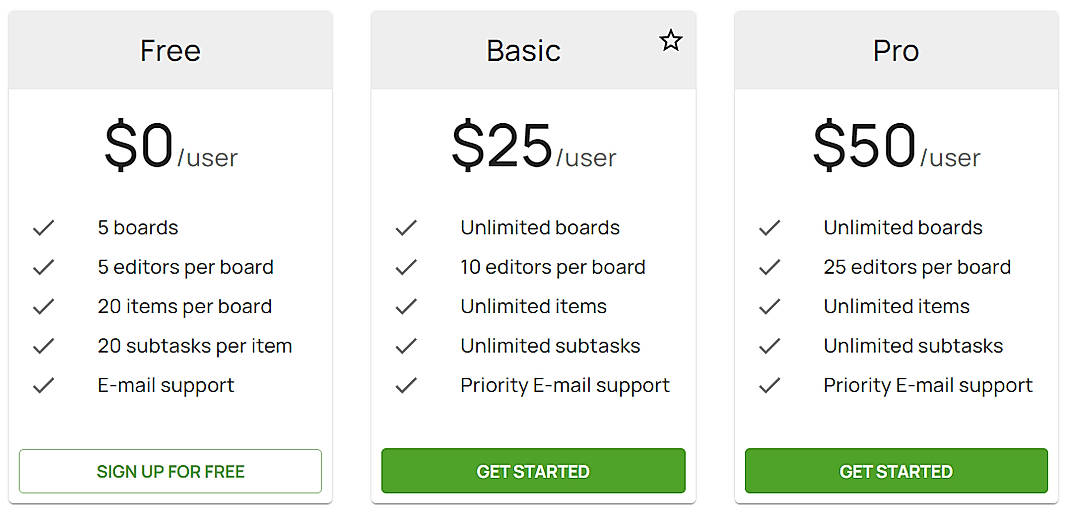 Pricing screenshot