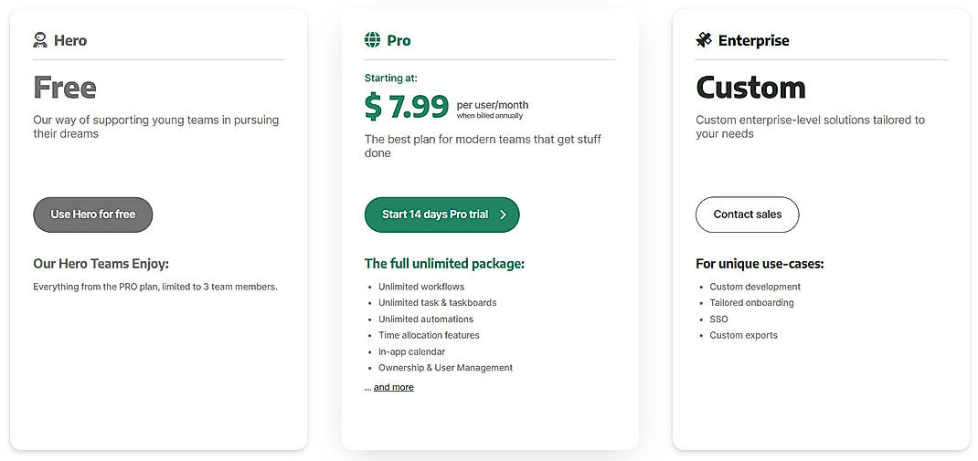 Pricing screenshot