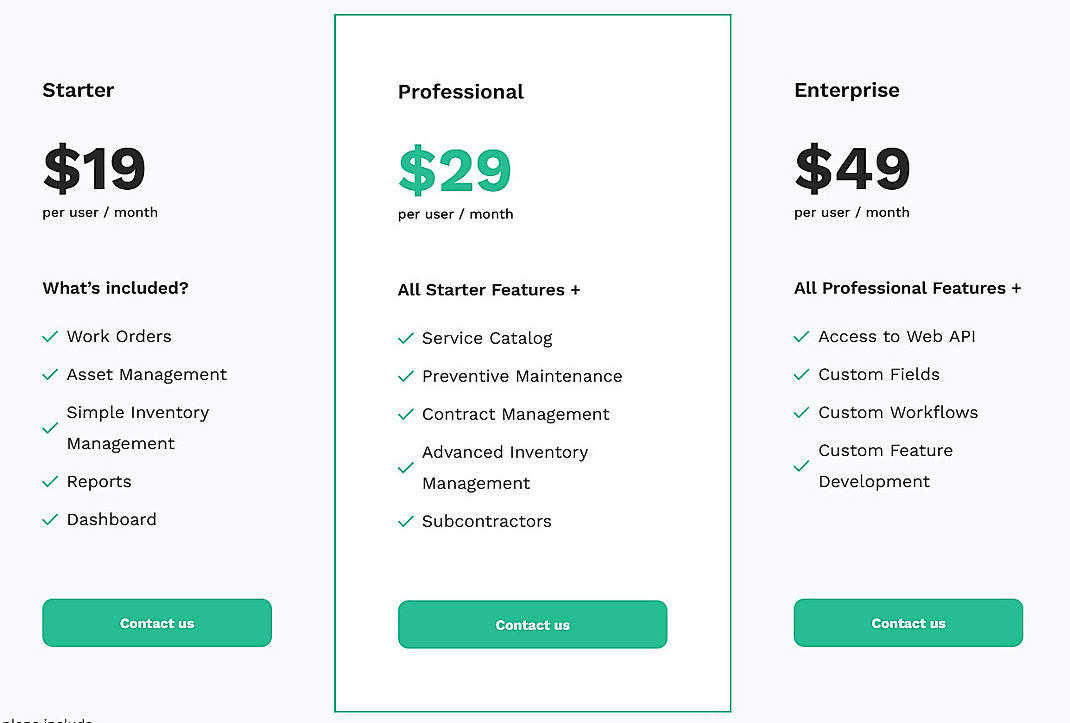Pricing screenshot