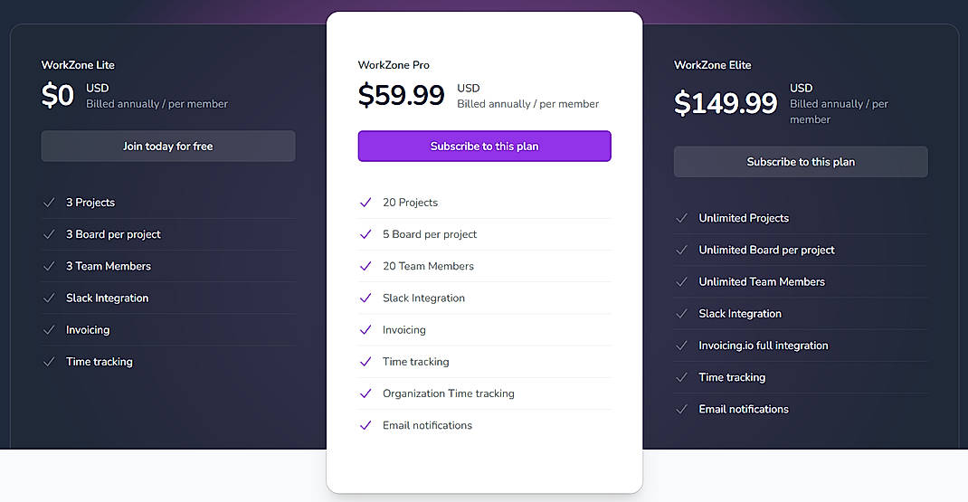Pricing screenshot