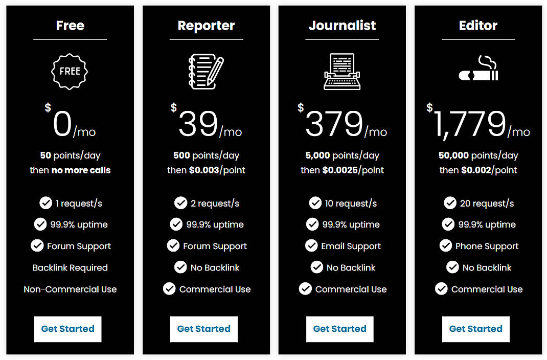 Pricing screenshot
