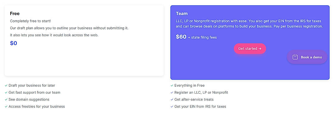 Pricing screenshot