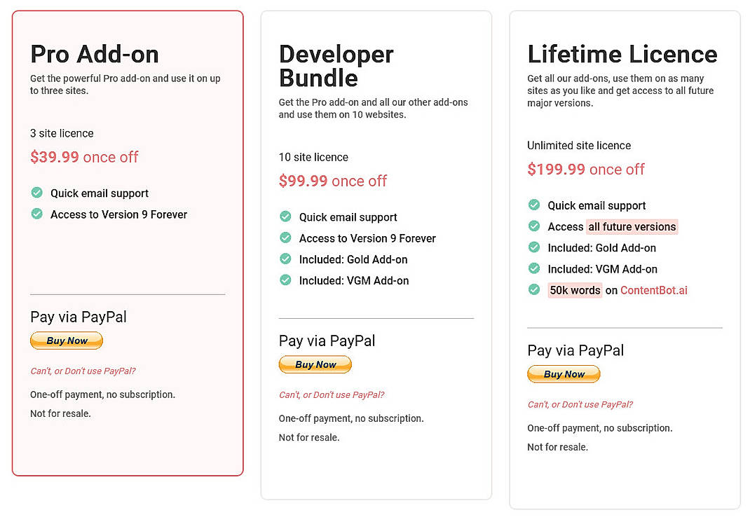 Pricing screenshot