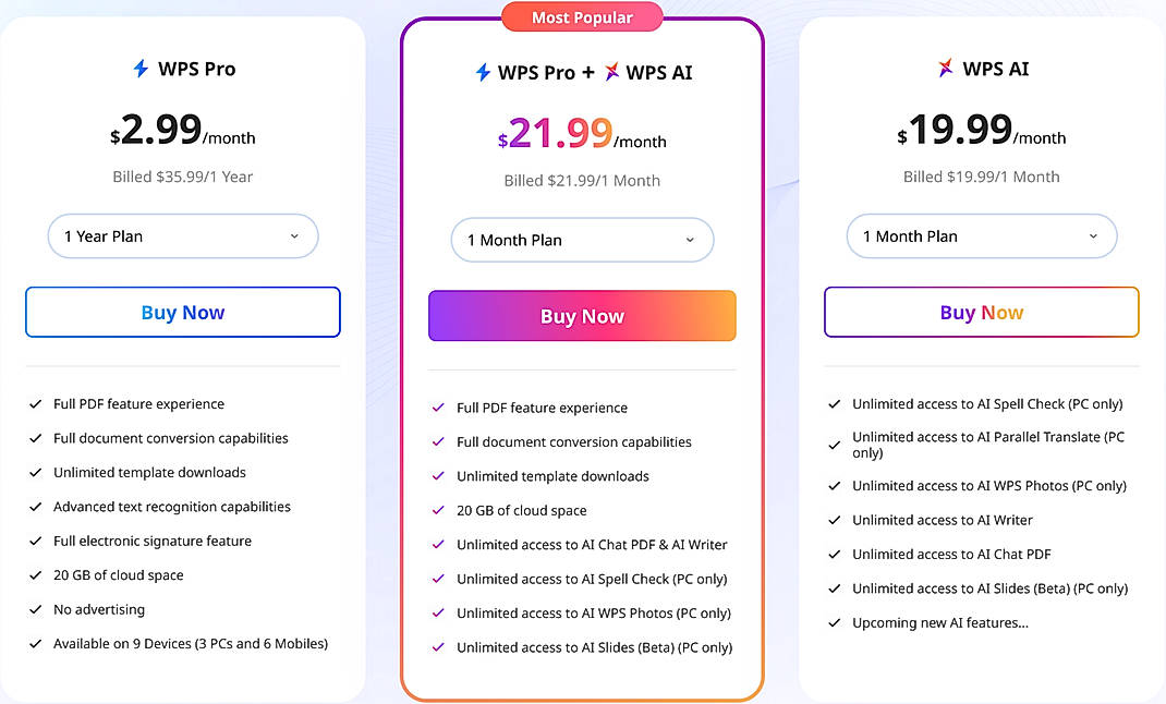 Pricing screenshot