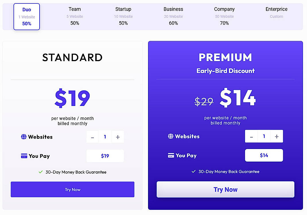 Pricing screenshot