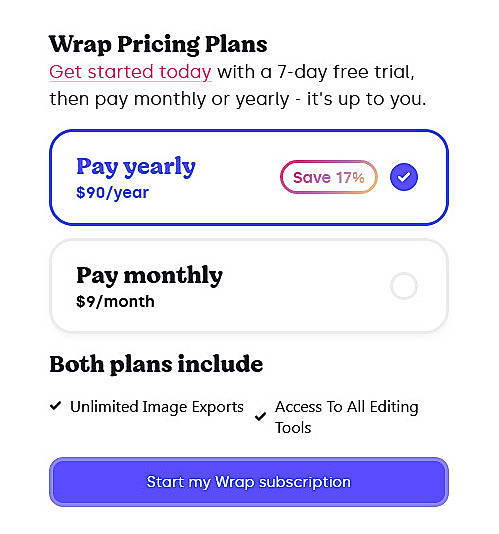 Pricing screenshot