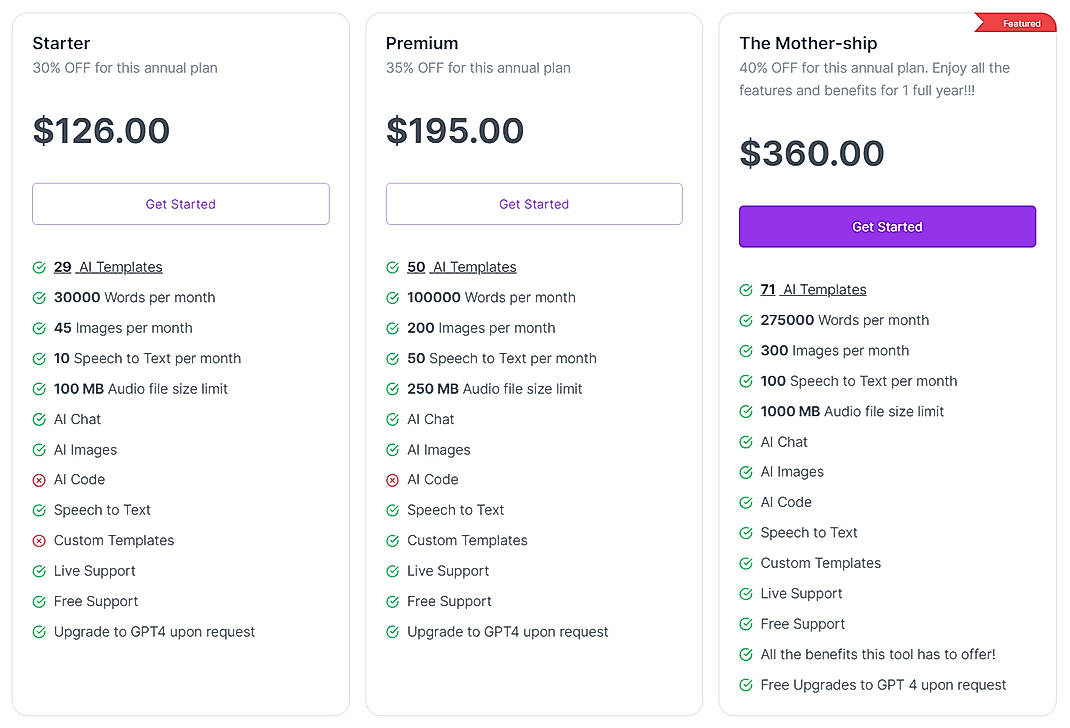 Pricing screenshot