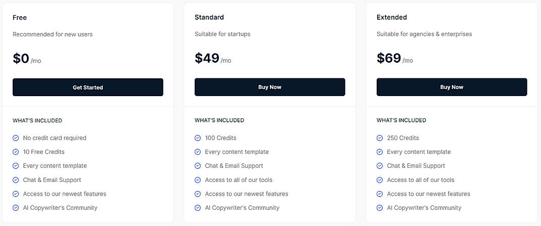 Pricing screenshot