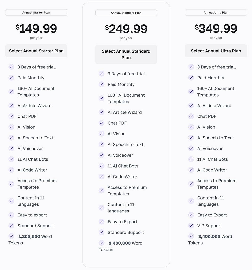 Pricing screenshot
