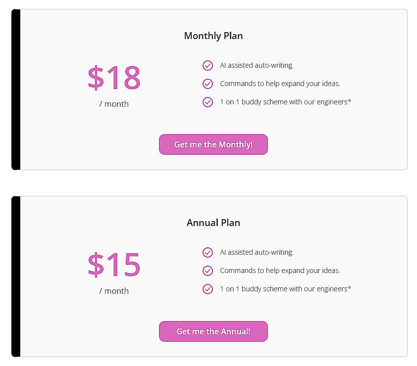 Pricing screenshot