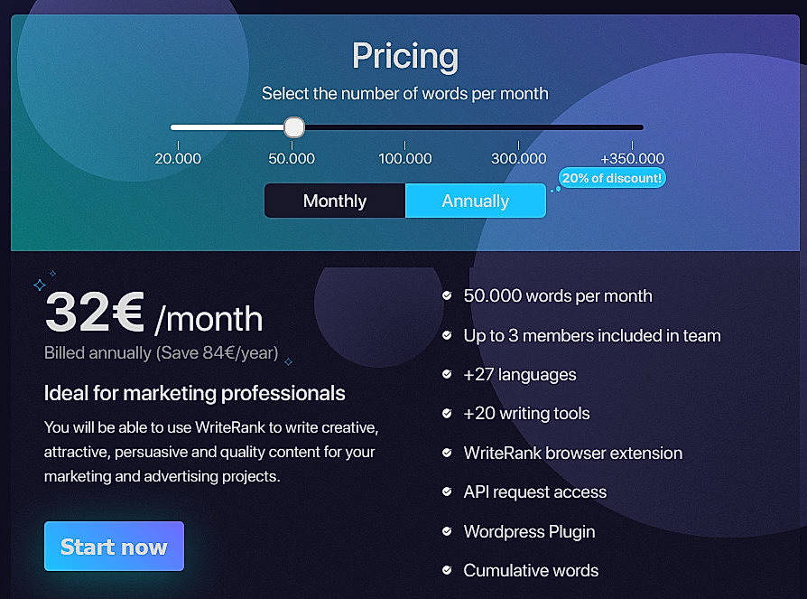 Pricing screenshot