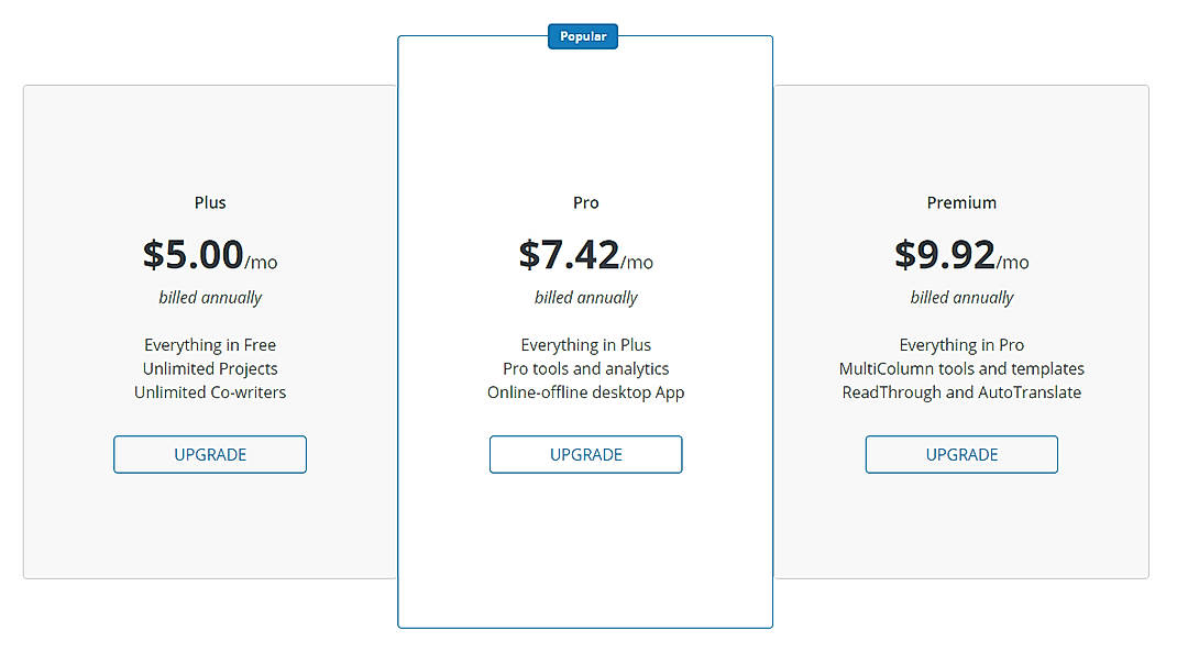 Pricing screenshot