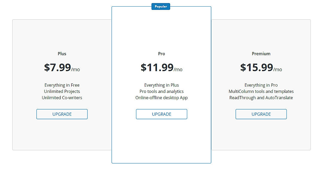Pricing screenshot