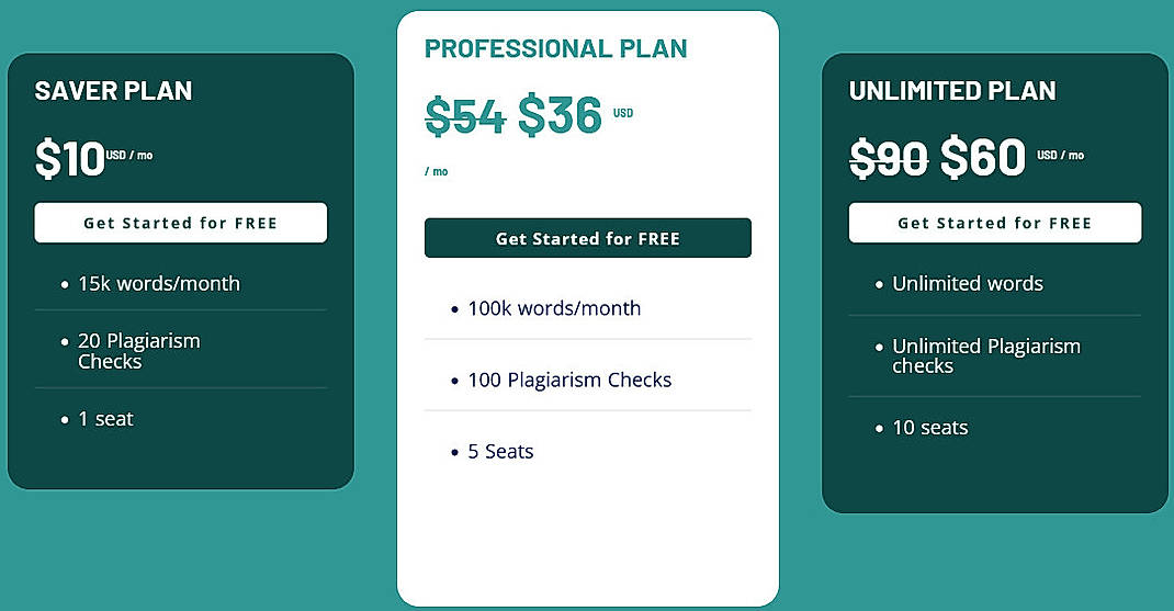 Pricing screenshot