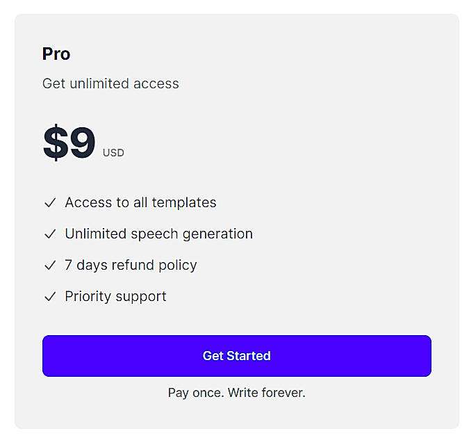 Pricing screenshot