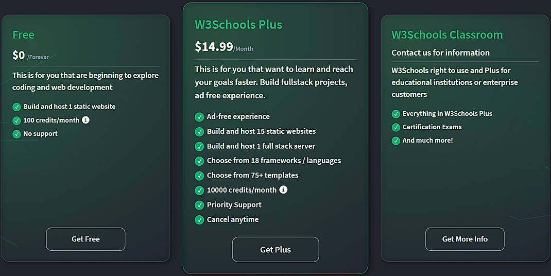 Pricing screenshot