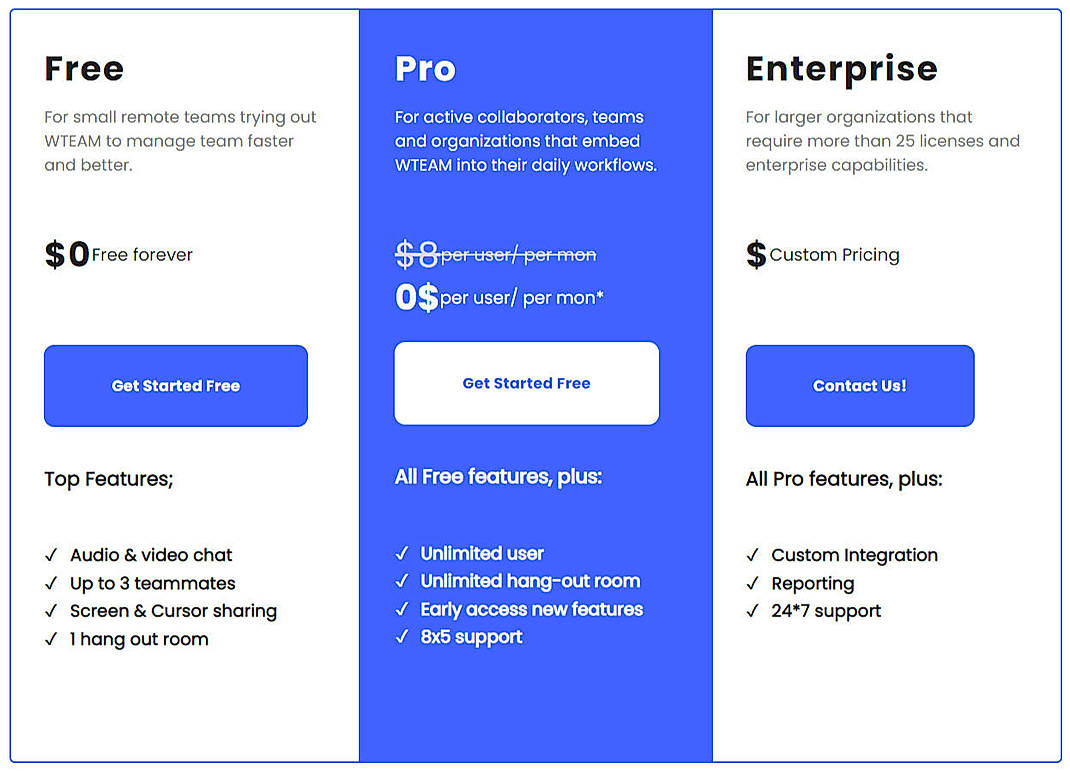 Pricing screenshot