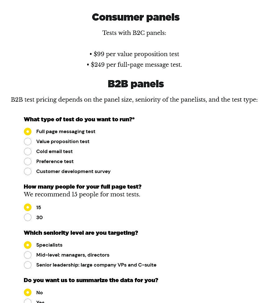 Pricing screenshot