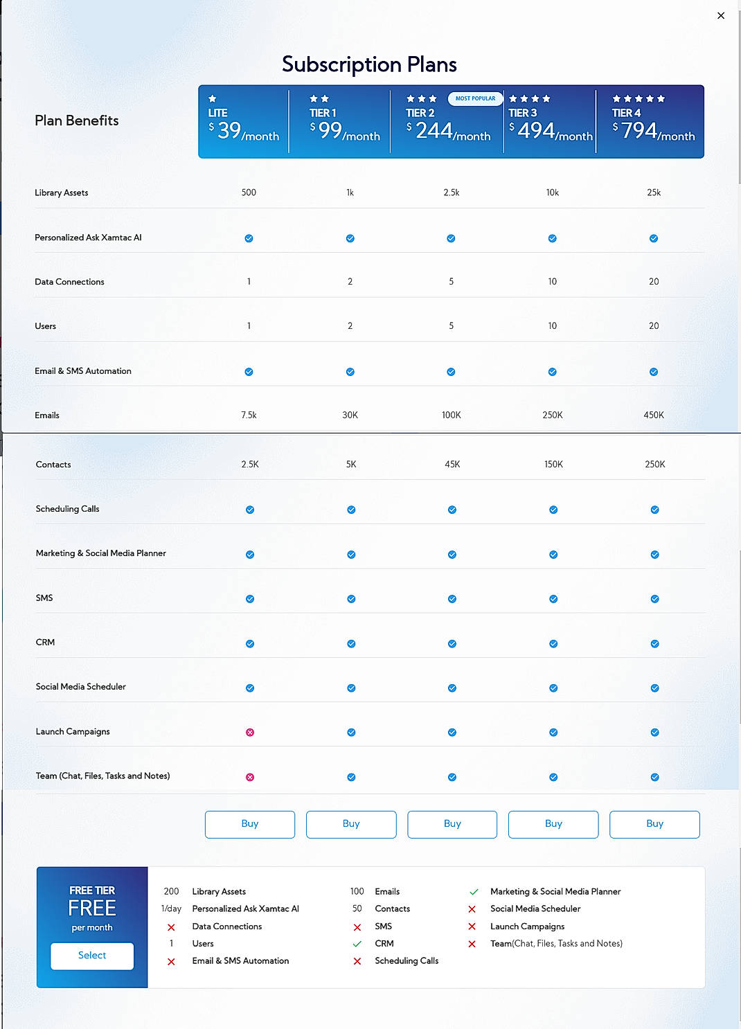 Pricing screenshot