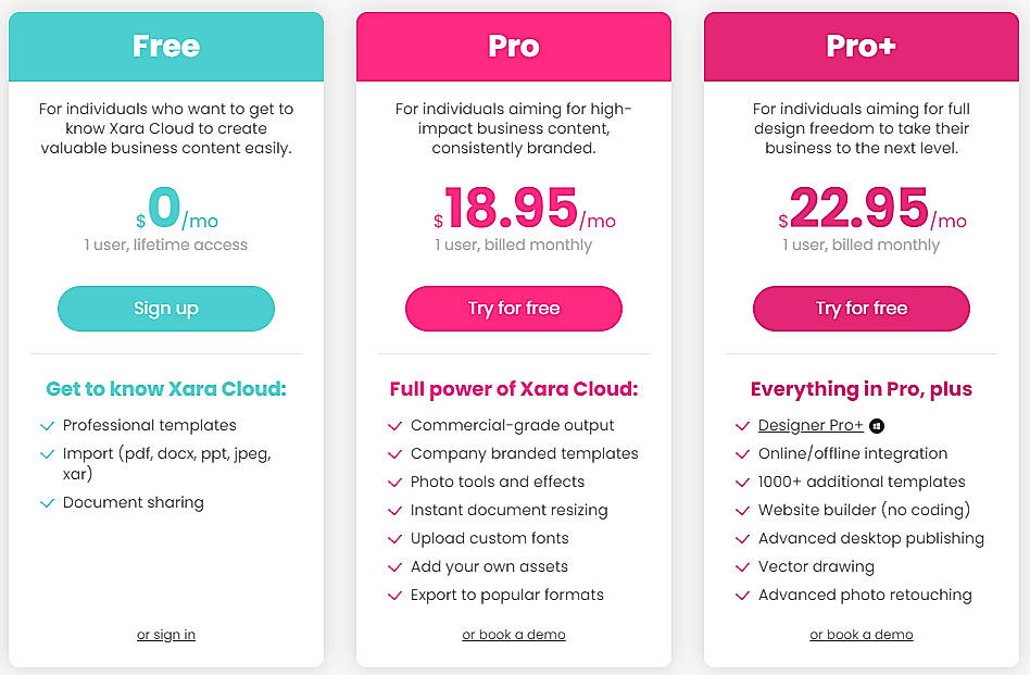 Pricing screenshot