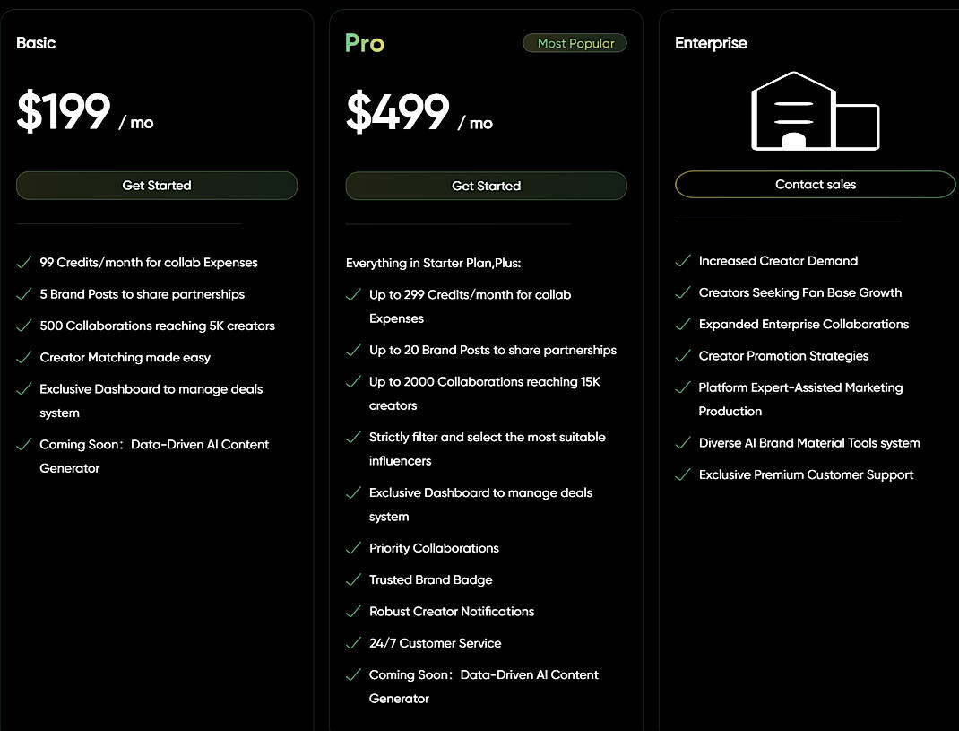 Pricing screenshot