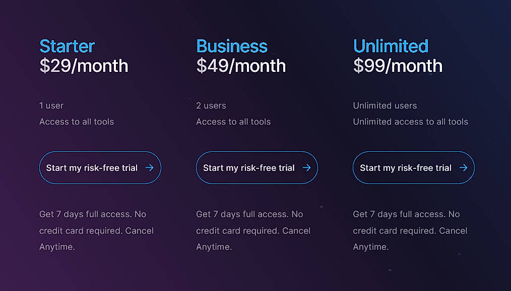 Pricing screenshot