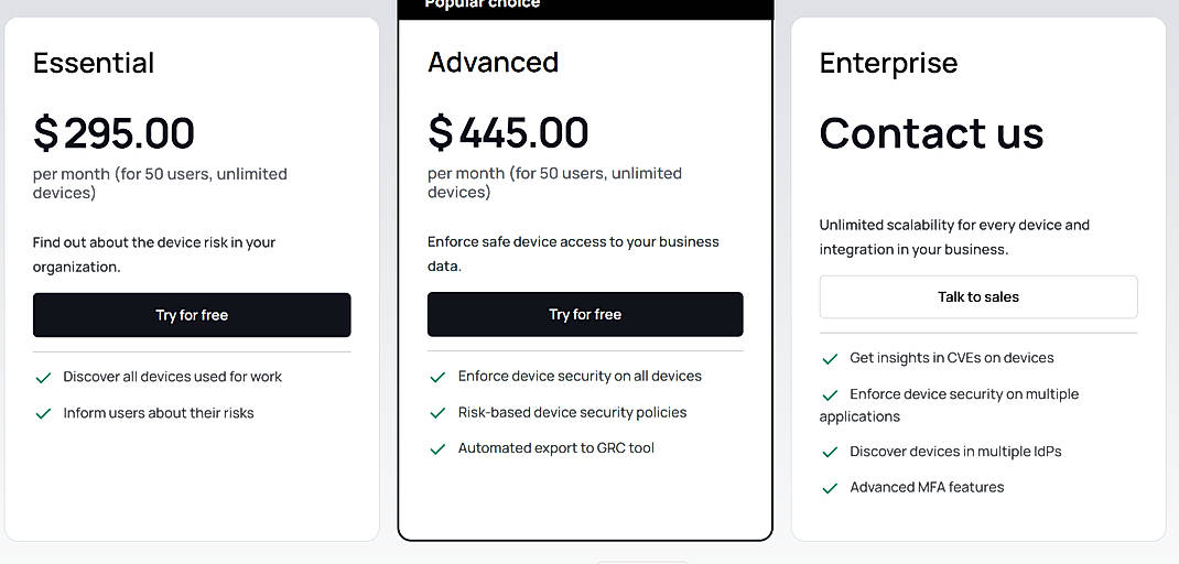 Pricing screenshot