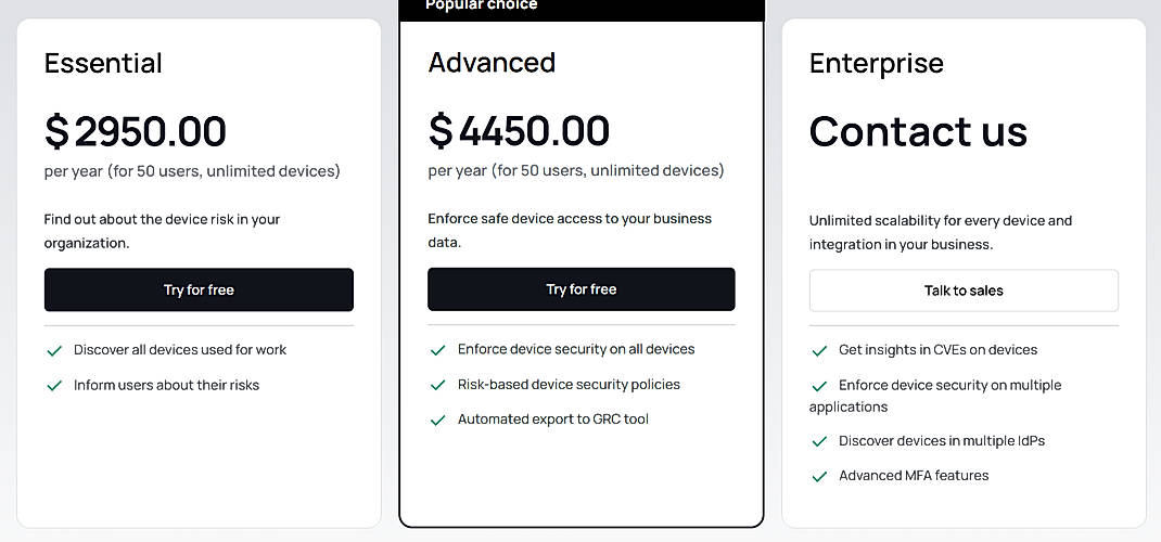 Pricing screenshot
