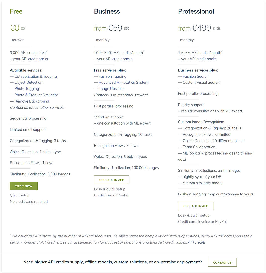 Pricing screenshot