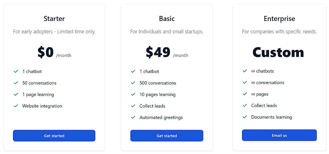 Pricing screenshot