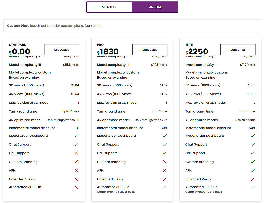 Pricing screenshot