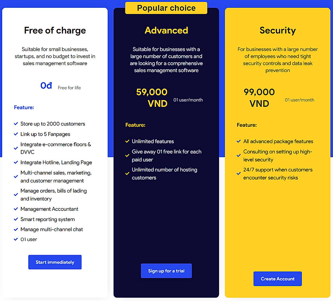 Pricing screenshot