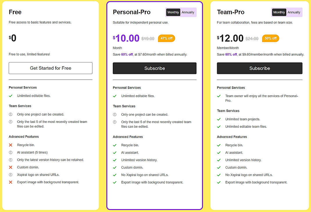 Pricing screenshot