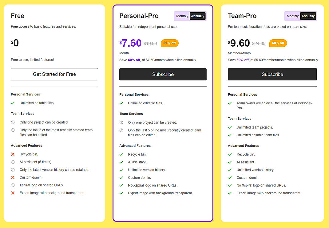 Pricing screenshot