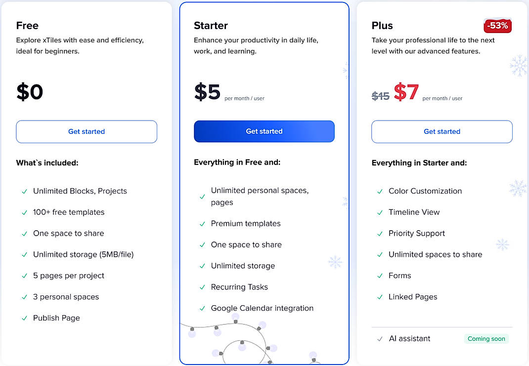 Pricing screenshot