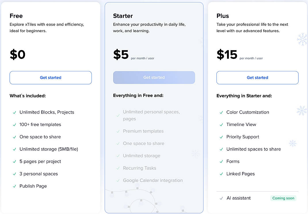 Pricing screenshot