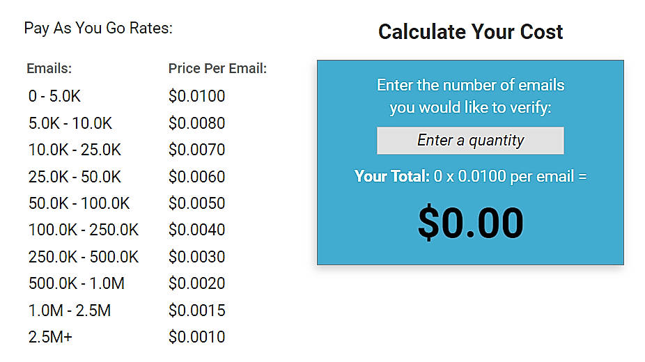 Pricing screenshot