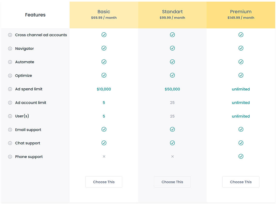 Pricing screenshot