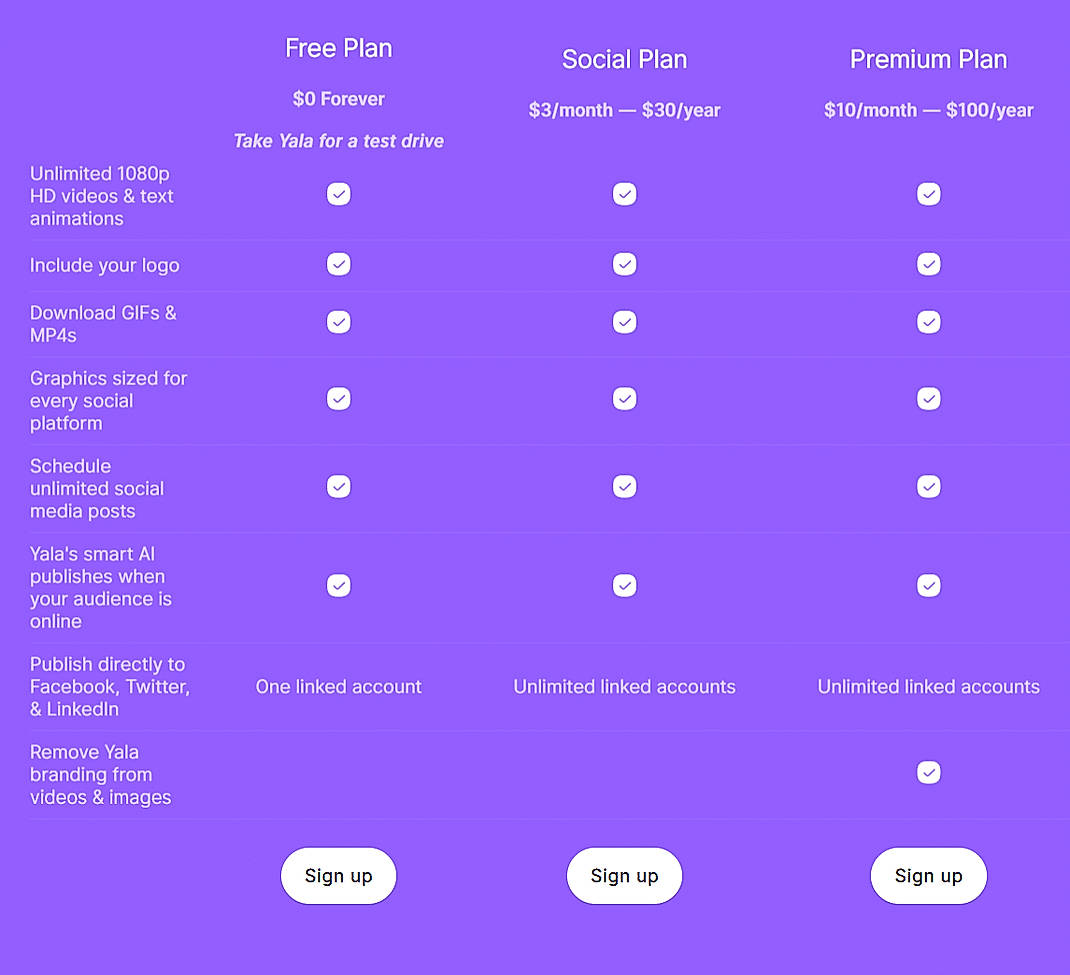 Pricing screenshot