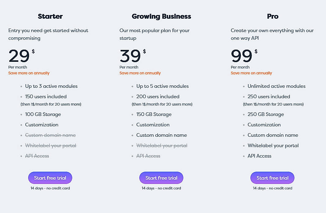 Pricing screenshot