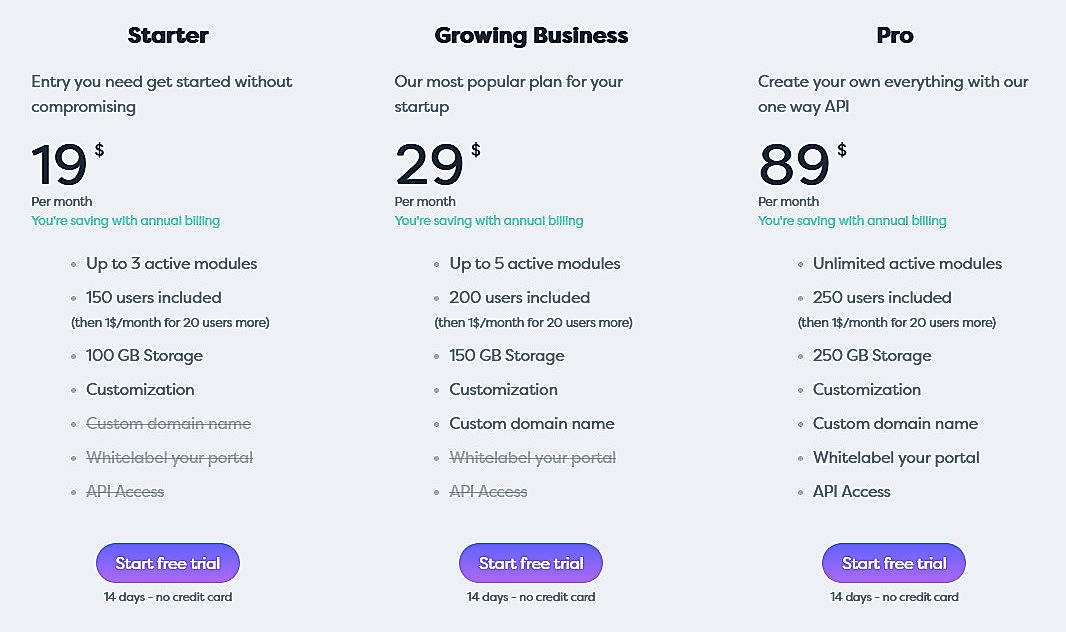 Pricing screenshot