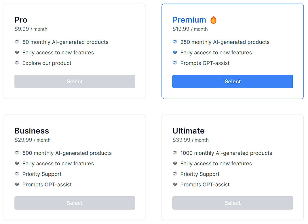 Pricing screenshot